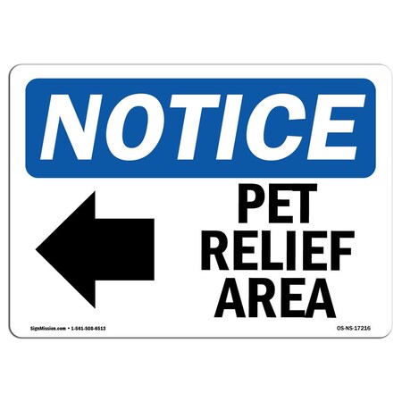 Signmission Sign, 12" H, Aluminum, Pet Relief Area (Left Arrow) Sign With Symbol, Landscape, 1218-L-17216 OS-NS-A-1218-L-17216